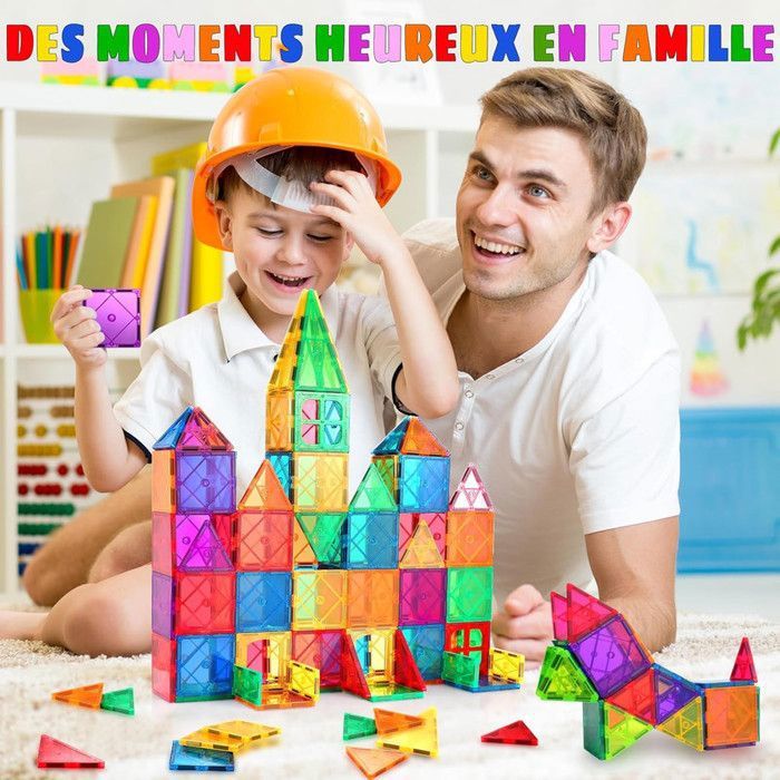 WOOBLO – 67 Blocs Magnétiques STEM Avec Base De Voiture, Jouet De Construction Pour Enfant 3 Ans Et Plus