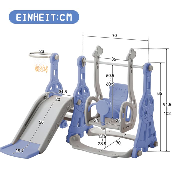 Toboggan Enfant 4 En 1 Avec Panier De Basket Et Balançoire - Aire De Jeu Intérieur/extérieur Autoportante - Rose A