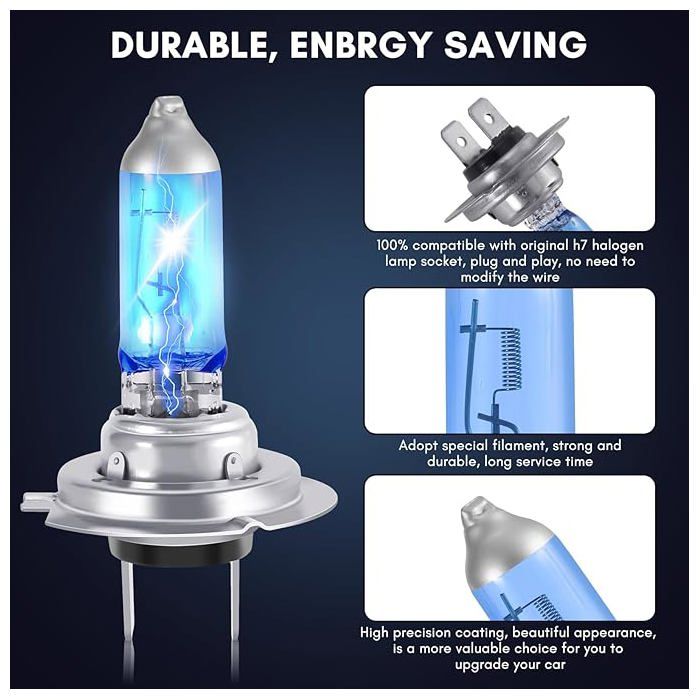 Kit D'ampoules LED H7 Riloer Pour Phares De Voiture - 12V 100W, Blanc Intense 6000K, éclairage Puissant Pour La Nuit