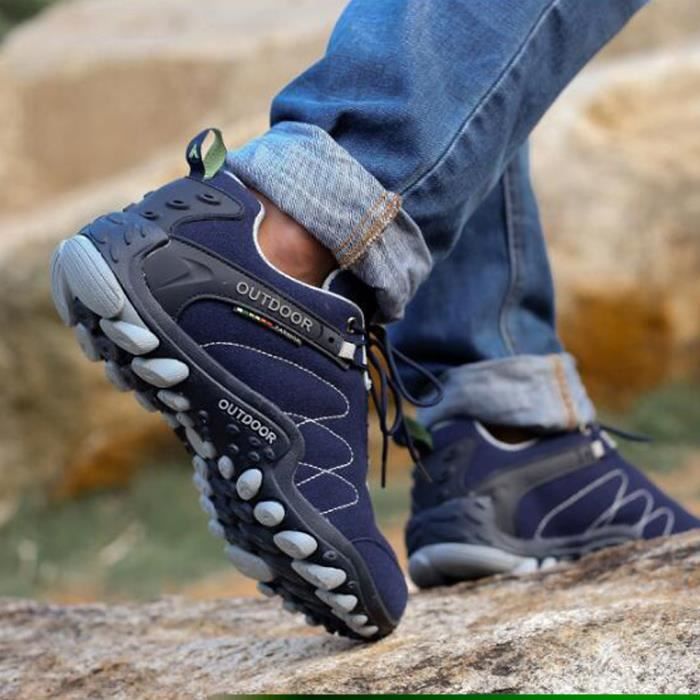 Alpinisme Chaussure De Randonnee Homme Suede Cuir Marche Voyage Bleu Cdiscount Sport