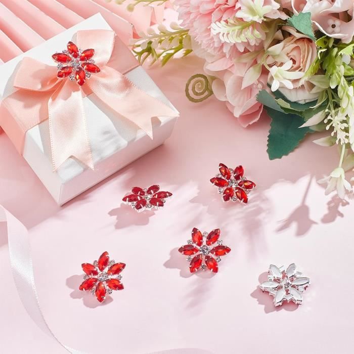Boutons à Coudre En Strass Forme Fleur - 4 Pièces, Violet Foncé, Tige, Pour Vêtements DIY