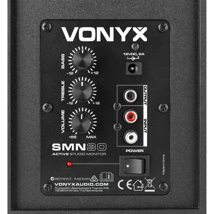 Vonyx SMN30B Enceintes Monitoring - Paire d'enceintes de studio 3”,  Puissance 60 Watts max, Réglages graves et aigus - Cdiscount Instruments de  musique