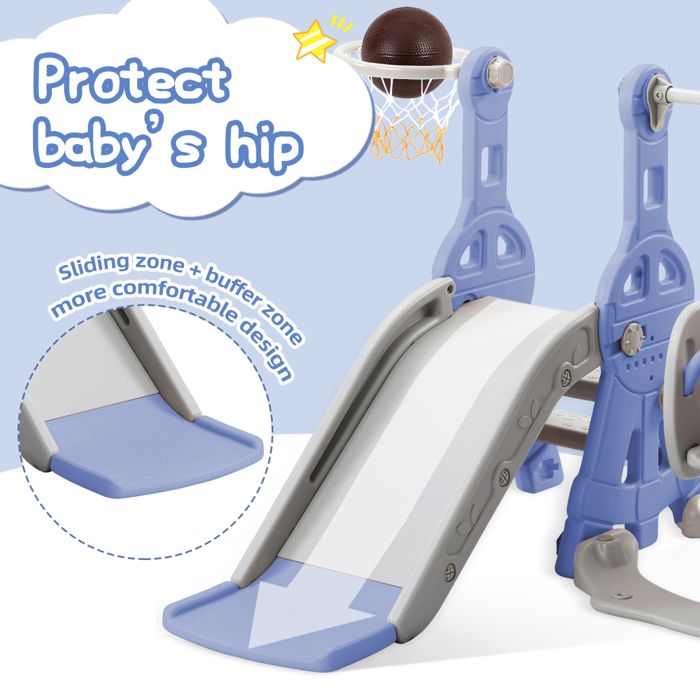 Toboggan Bois 7 En 1 Pour Enfants Avec Panier De Basket, Tunnel Et Rangement – Jeu D'intérieur Et Extérieur, 3 Ans Et Plus