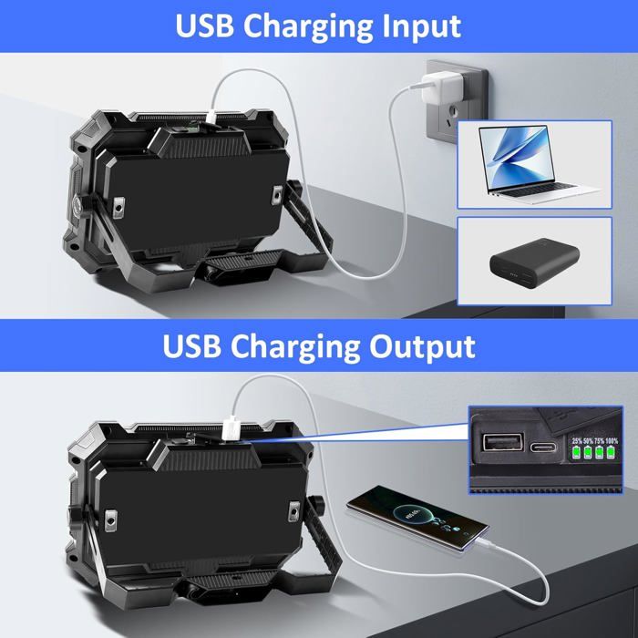 Projecteur LED Rechargeable 10000mAh - 5 Modes D'éclairage - Noir - SL-D5