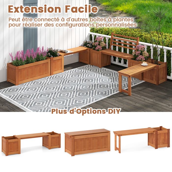 Bac à Sable 2 En 1 En Bois COSTWAY – Avec Cuisine, évier, 9 Accessoires – Jardinière Et Banc – Extérieur Jardin – 3-8 Ans