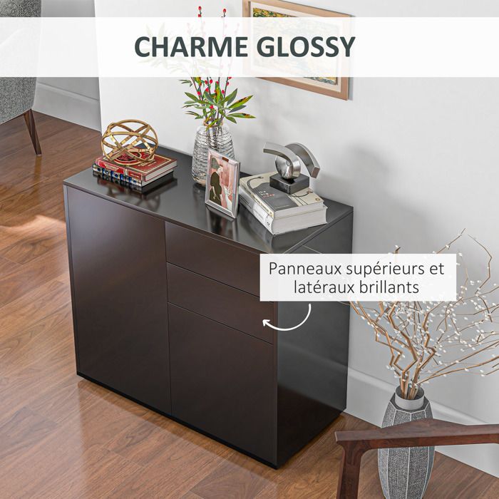 HOMCOM Buffet Meuble De Rangement Avec 3 Portes 2 étagères Réglables Plateau Aspect Bois Clair 120 X 40 X 70 Cm Noir | France