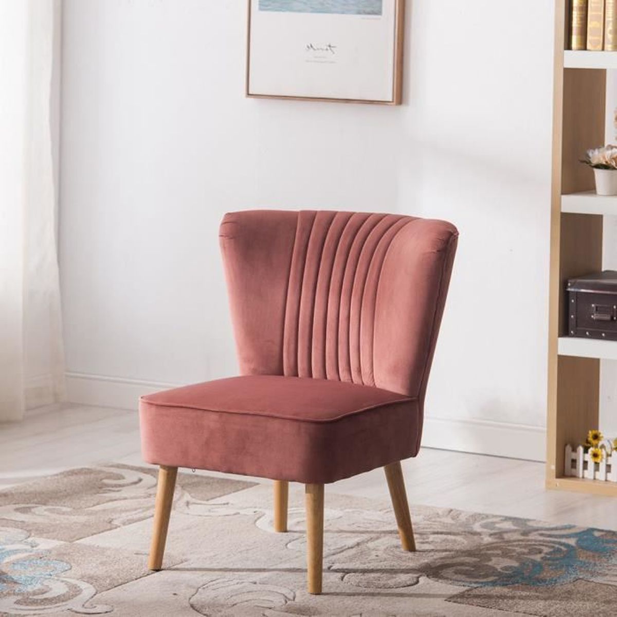 Fauteuil Vintage En Velours Rose Poudre Leona Achat Vente