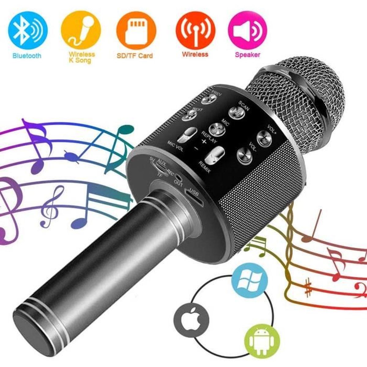 Microphone Karaoke Sans Fil Bluetooth Karaoké,Avec HautParleur Pour