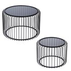 Set de 2 tables basses rondes métal noir et verre - Table Passion