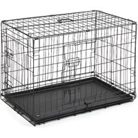 Cage pour chat et chien à double porte avec séparateur et plateau en plastique, pliable, noir - 77.5×48.5×55.5CM
