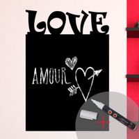 Sticker ardoise tableau noir - stickers muraux adhésif effaçable - LOVE + CRAIE LIQUIDE BLANCHE - 65x45cm