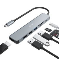 Hub USB C,JESWO 7 en 1 Adaptateur USB C avec HDMI 4K,1 USB 3.0,2 USB 2.0,Lecteur de Carte SD/TF,Dock Multiport pour MacBook Type-C