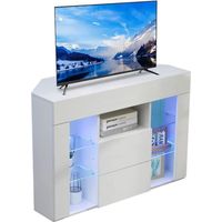 Meuble TV d'angle Blanc,Armoire d'unité moderne LED,Meuble TV avec Étagères pour salon, 40x68x100(LxHxL) cm