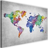 Image décorative Tableau Toile Cadre mural Canevas  Carte du monde multicolore  60x40