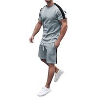 2 PièCes DéContracté Mode T-Shirt et Shorts avec Poche Survêtement de sport pour homme Ensemble Jogging DéContractéE Sports gris