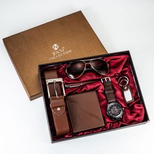 KIT RASAGE Coffret cadeau'affaires pour hommes, portefeuille, ceinture, montre, stylo, lunettes, ensemble combiné