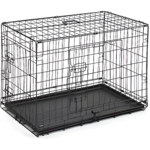 CAGE Cage pour chat et chien à double porte avec séparateur et plateau en plastique, pliable, noir - 77.5×48.5×55.5CM