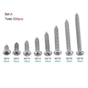 sourcing map M3.9x25mm Vis autotaraudeuse Torx /à t/ête cylindrique acier inox 304 40Pc attache