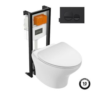 WC - TOILETTES Pack WC suspendu sans bride compact JACOB DELAFON Nouvelle vague+ bâti-support + plaque Noir brillant/Noir mat