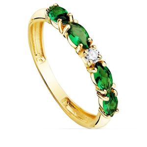 BAGUE - ANNEAU Bague 18k zircons vert or blanc corps taille marquise centre 2.5mm. lisse - Taille: 57
