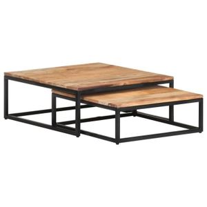 TABLE BASSE Tables basses gigognes - TMISHION - Bois d'acacia massif - Grande table 70x68x27cm - Petite table 60x60x21cm