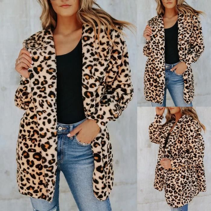 Gilet Femme Mode léopard fausse fourrure floue chaud hiver vêtements  d'extérieur surdimensionnés longs @Brun Brun - Cdiscount Prêt-à-Porter