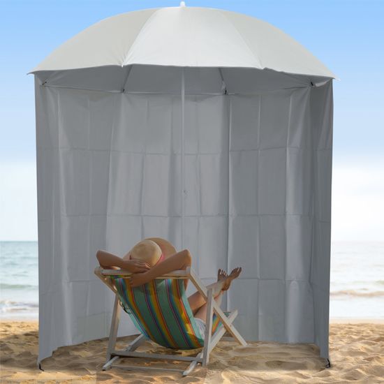 Parasol De Jardin 180 Cm Avec Franges - Protection UV 50+ - Design Bohème En Aluminium Effet Bois - Pour Terrasse, Plage, Pique-nique