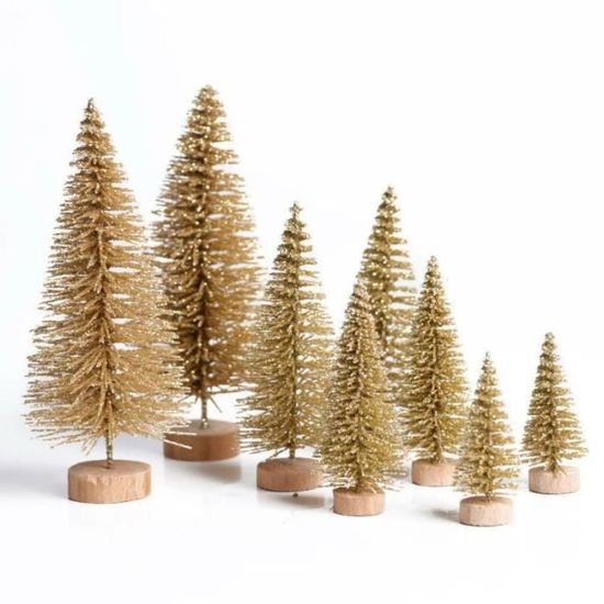 Lot De 8 Sapins De Noël Miniatures 7cm - Avec Effet Neige - Décoration Table, DIY, Village De Noël - Sisal Et Bois