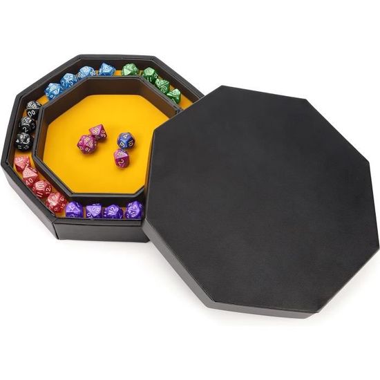 Plateau à Dés En Cuir PU Avec Fond Flanelle - 20x20x4cm Pour Jeux Ou Présentation