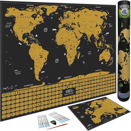 WIDETA Carte du monde à gratter en allemand avec apeaux nationaux-Bonus WIDETA Carte du monde à gratter en allemand avec apeaux nationaux-Bonus