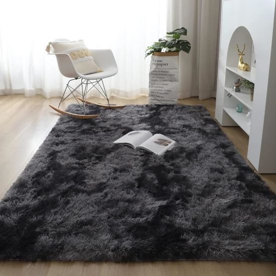 ASIinnsy Tapis Salon Shaggy Poil Long Tapis Chambre Doux Moelleux Moderne Gris Grand Tapis de Salon Chambre d'enfant Tapis Antidérapant Intérieur Tapis De Sol (Gris Noir, 250 x 300 cm