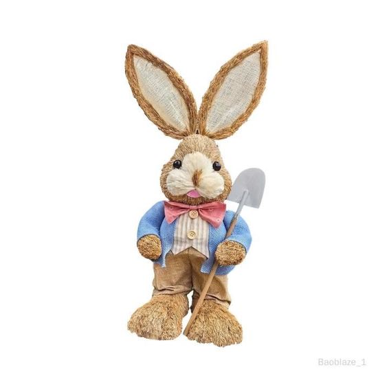 Figurine Lapin Paille Pâques Sur Balançoire Carotte - 35 Cm - Déco Fête, Maison, Suspension - 1