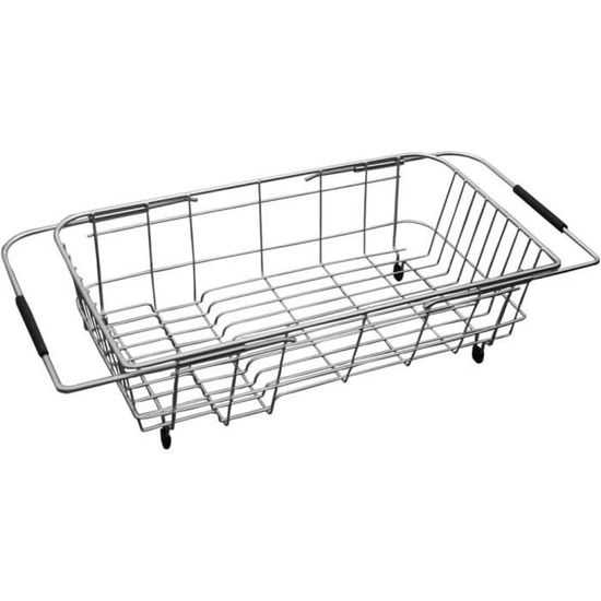 Égouttoir Extensible Pour évier En Inox - Avec Porte-ustensiles - Séchage Vaisselle, Fruits, Légumes - 40,5x18x13 Cm
