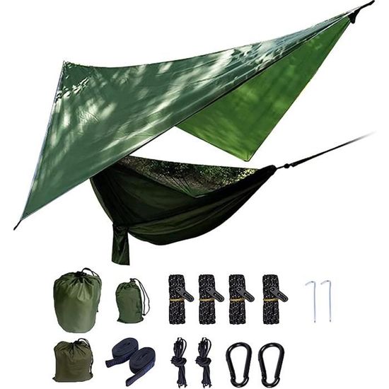 Hamac Avec Moustiquaire, Capacité De Charge De 300 Kg Sechage Rapide Ultra Leger Avec 2 Mousquetons 2 Sangles Robustes Pour Lexterieur Le Camping Le Jardin Vert Armee 94603001