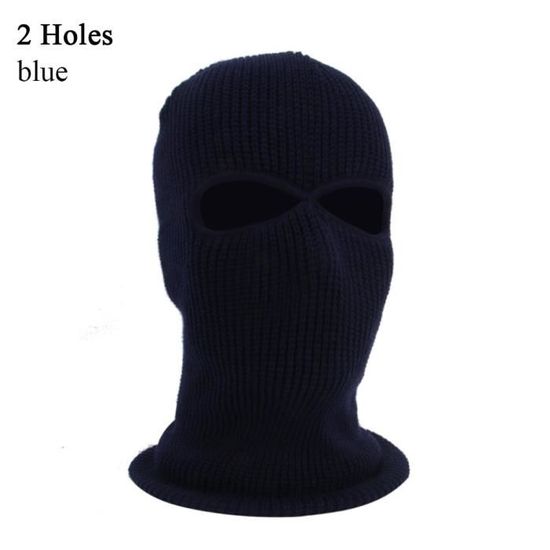 blue 2 Holes -1PC hiver tricot casquette chaud doux 2-3 trous plein visage Ski chapeau cagoule moto casque armée tactique chapeau mo