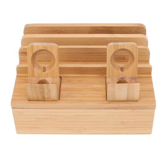 Support De Charge En Bambou Pour Montre Connectée - Design Naturel, Compact (5x5x10 Cm), Idéal Bureau Ou Chevet
