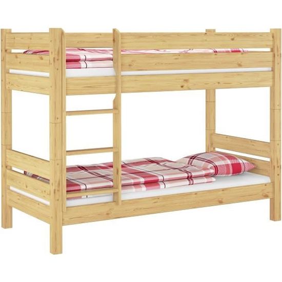 Lit superposé en bois massif - ERST-HOLZ - divisible en deux lits simple - extra stable - hauteur 160 cm