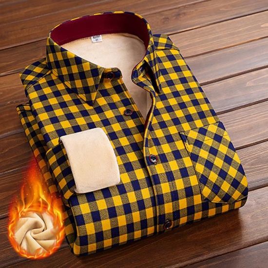 Chemise Femme Doublee polaire Hiver INSFITY Col revers Manches longues Chaud Carreaux Plaid imprime