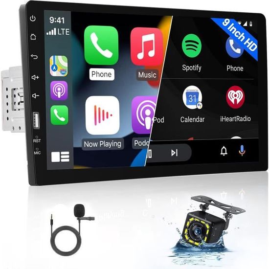 Hikity Autoradio Sans Fil CarPlay Android Auto Avec Dashcam 4K Avant, 9