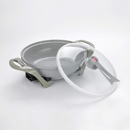 Wok Électrique Antiadhésif En Fer Avec Panier Vapeur – Cuisson Saine Tout-en-1 : Frire, Sauter, Vapeur, Ragoût