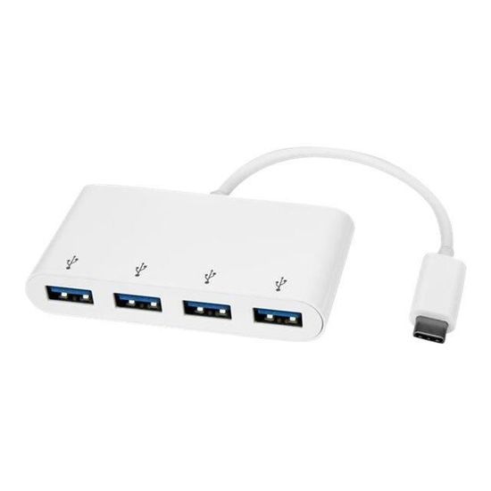 STARTECH Hub USB-C - Hub USB 3.0 à 4 ports compact - USB-C vers 4x USB-A - Adaptateur USB C - Alimenté par bus - Blanc