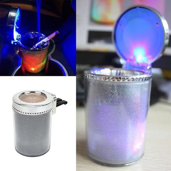 Cendrier De Voiture Avec LED Bleue – USB Rechargeable, étanche, Couvercle Anti-odeur