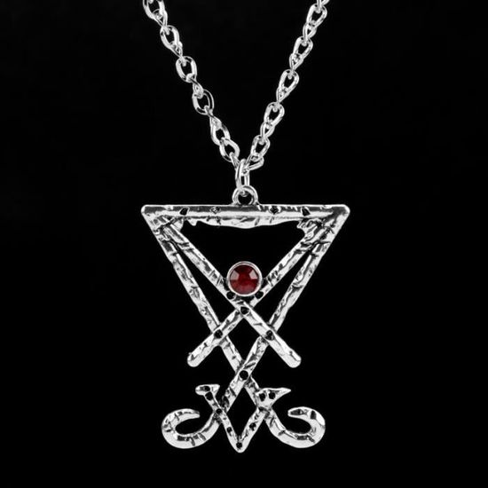 Pendentif Pentagramme Inversé Satanique - Chaîne 46cm Plaqué Argent - Style Occulte Unisexe