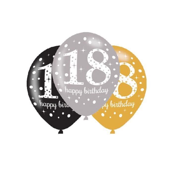 Noir et or 18e anniversaire ballons Party Pk6
