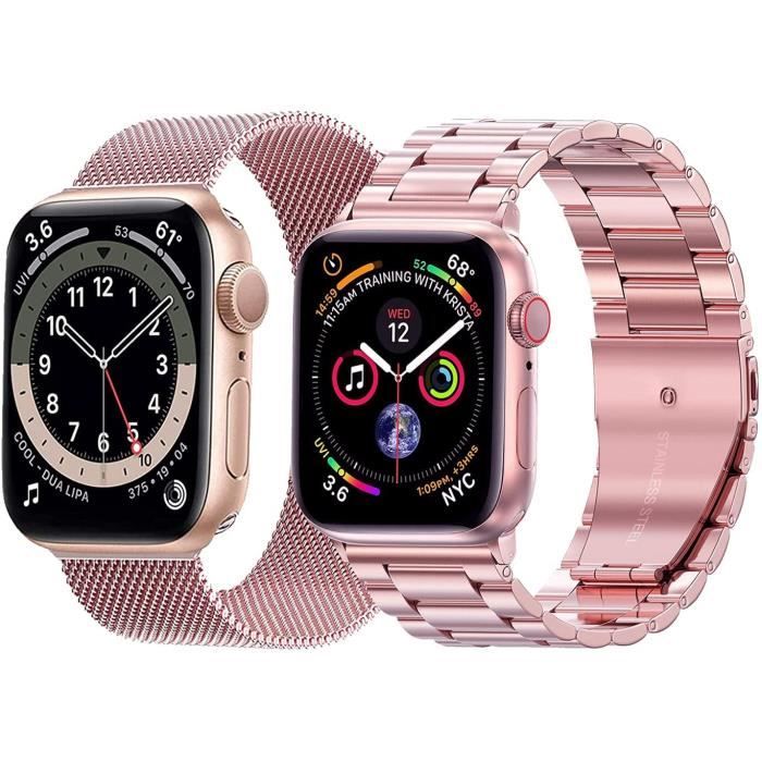 2 Pack Bracelet Compatible avec Bracelet Apple Watch 38mm/40mm/41mm,en Acier Inoxydable Metal pour iWatch Se Series7,6,5,4,3,2,1