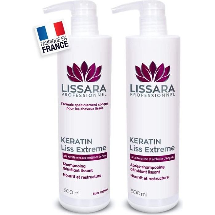 Duo Shampoing et Après-Shampoing Sans Sulfate - Sans Sel - Sans Paraben - à la kératine - Prolongateur Apres Lissage Brésilien - Fab
