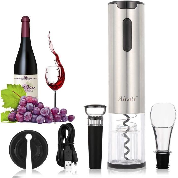 Aitsite Tire Bouchon vin électrique ouvre-vin électrique et Rechargebale Ensemble Ouvre-Vin Électrique Acier Inoxydable et sans Fil