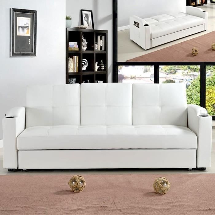 Canapé convertible avec coffre Corabar - Blanc