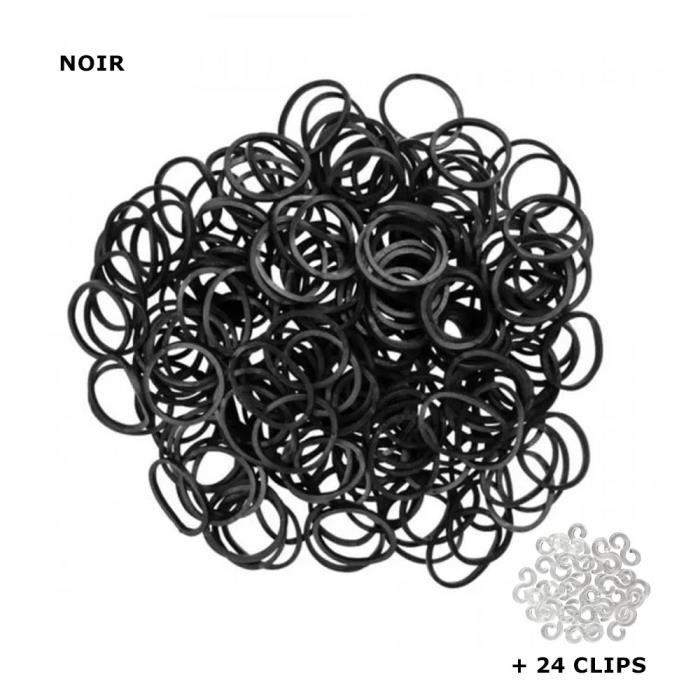 600 élastiques Loom bands + 24 clips Bracelet Arc en Ciel Rainbow Couleur Noir