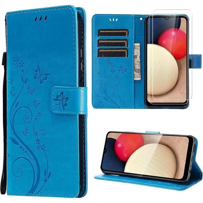 Coque Samsung Galaxy A13 5G,étui Portefeuille en Cuir PU avec 2 Protections d'écran en Verre trempé[emplacements CartBlu